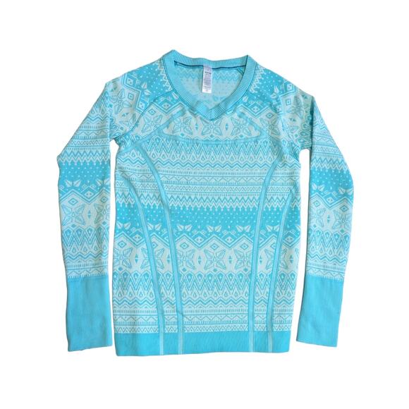 Ivivva Glacier Air Long Sleeve Shirt Sweater Top Lululemon Teal Blue Girls 14